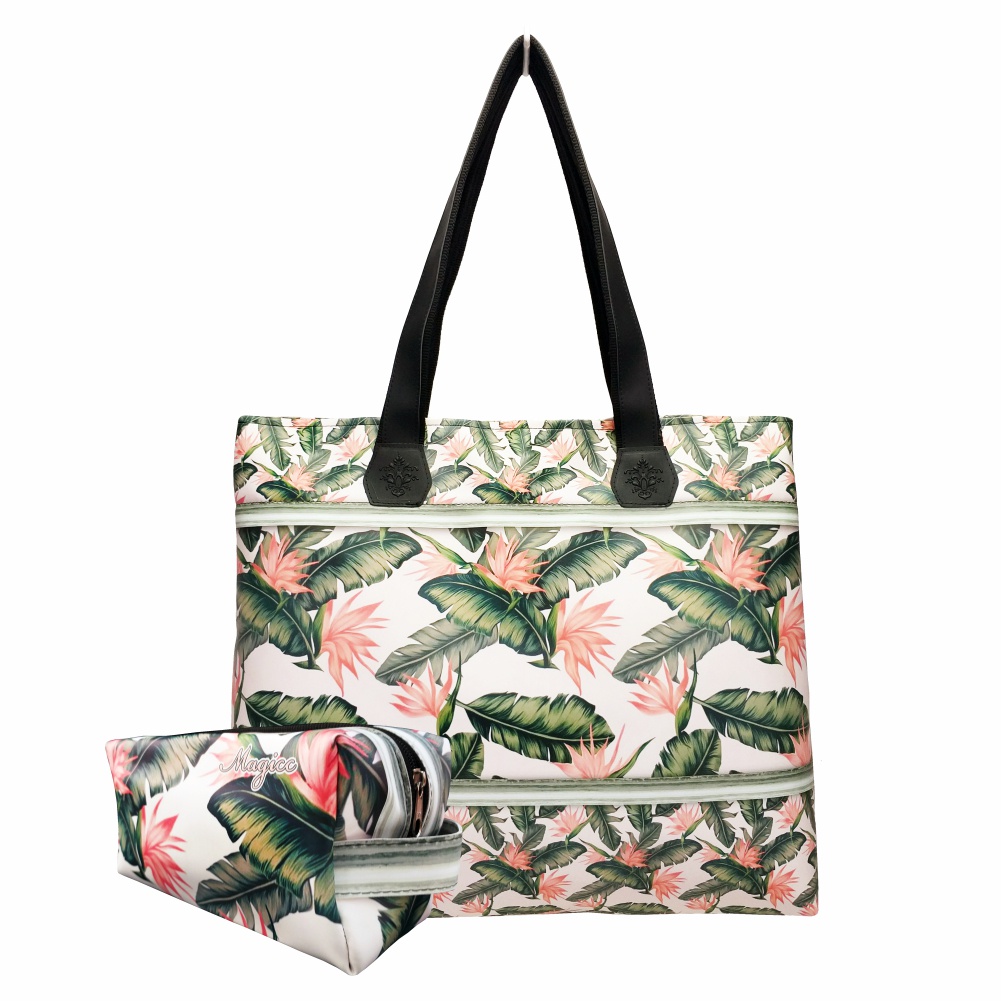 Bolsa Feminina Nécessaire Feminina Casual Grande Adulto Tropical Folhas Magicc Bolsas BN-191