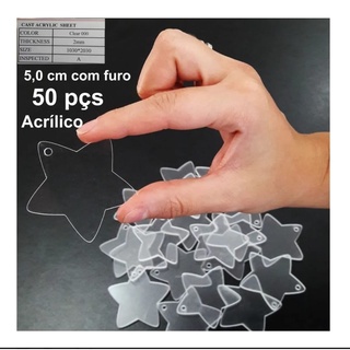 Kit 50 ESTRELAS Acrílico 5cm C/ Furo P/ Chaveiros Artesanato