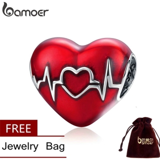 bamoer 925 Sterling Silver Heartbeat of Love Metal Beads Charm fit Original Bracelet for Women Jewelry Accessories SCC1569