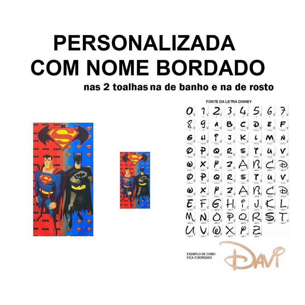 PERSONALIZADA NOME BORDADO kit Toalha de Banho Infantil Batman + Superman + Toalha de Rosto