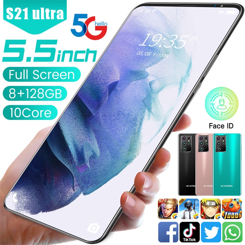 Novo Celular S21 Ultra 5,5Polegadas Smartphone 8GB De RAM 128GB ROM Dual Sim Telefone Wifi Celulares