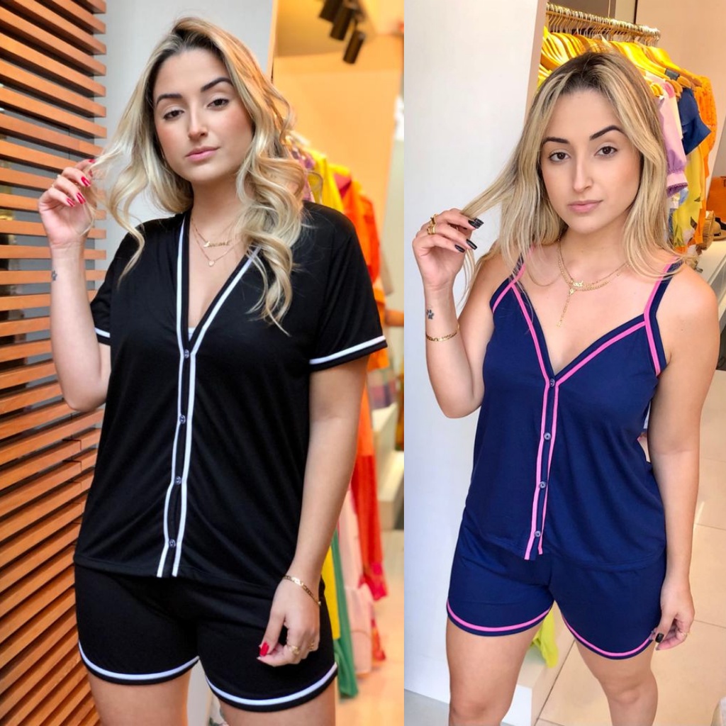 Kit 2 Pijamas Aberto Com Botões Femininos Blogueira Alcinha Gestação Amamentar Cirurgico Luxo em Oferta na Shopee