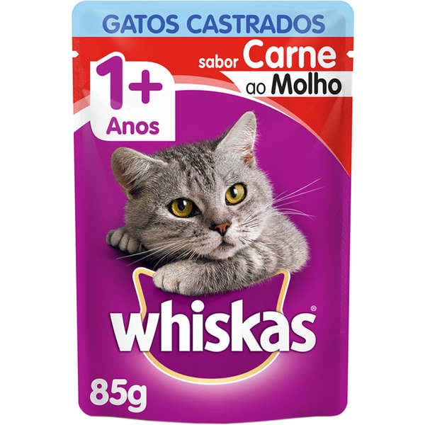 Ração Úmida Whiskas Sachê Carne ao Molho para Gatos Adultos Castrados