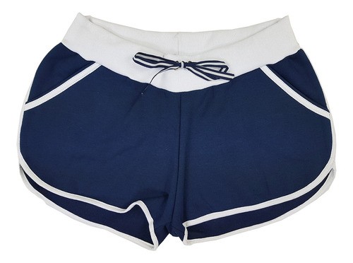 Short Feminino Curto Moletom Azul Branco