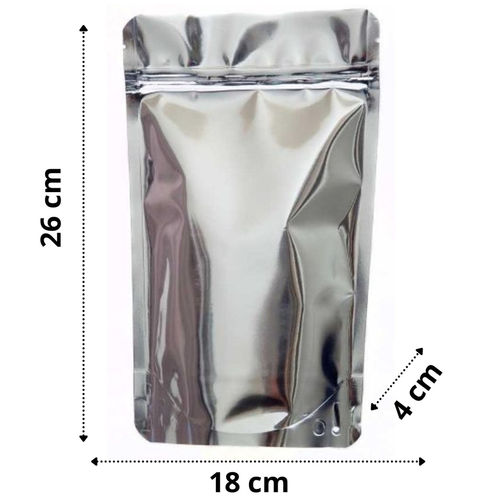 Saco Zip Stand Up Pouch Fundo Metalizado C/visor 18x26cm pacote com 50unidades