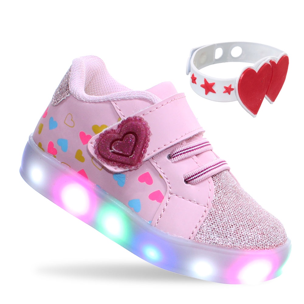 Tenis Luzinha LedLuz Pisca Infantil Menina Love Coracao Rosa Com Brinde Pulseira em Oferta na Shopee