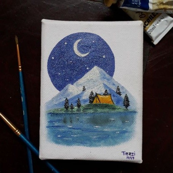 Quadro Pintura Óleo sobre Tela e Aquarela Monstanhas Landscape Decoração Feito à Mão
