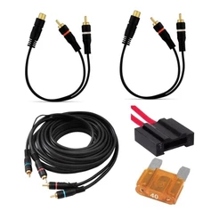 Kit Cabo Rca P/ Modulos Ate 4 Canais + Porta Fusivel Fio 4mm
