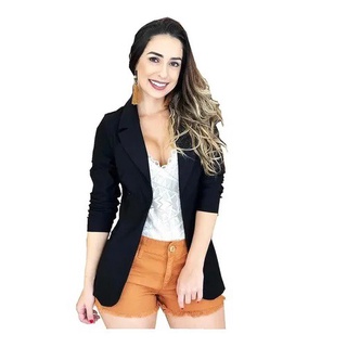 Maxi Blazer Feminino Longo Acinturado Sem Forro Bengaline