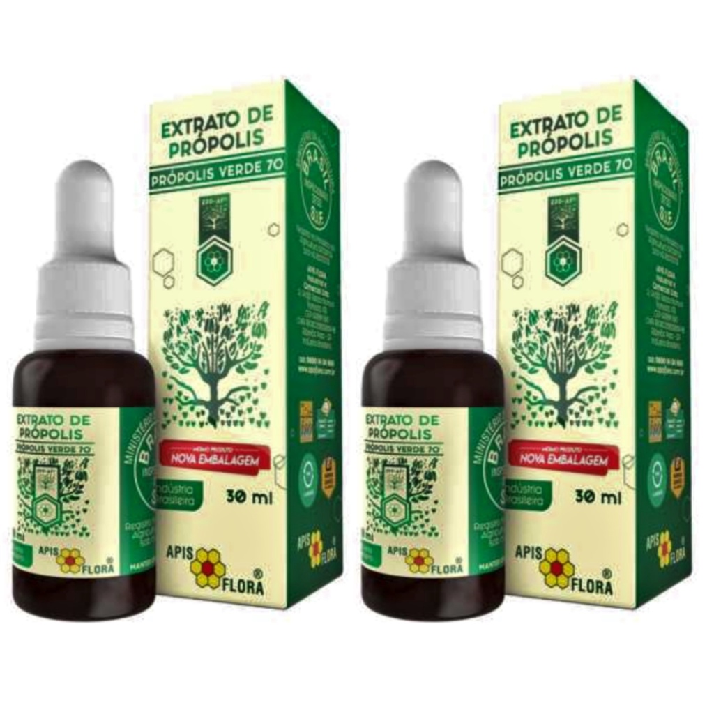 Própolis Verde 70% Em Extrato 30 Ml - Apis Flora 2,5x Mais Concentrado - 2 Unidades