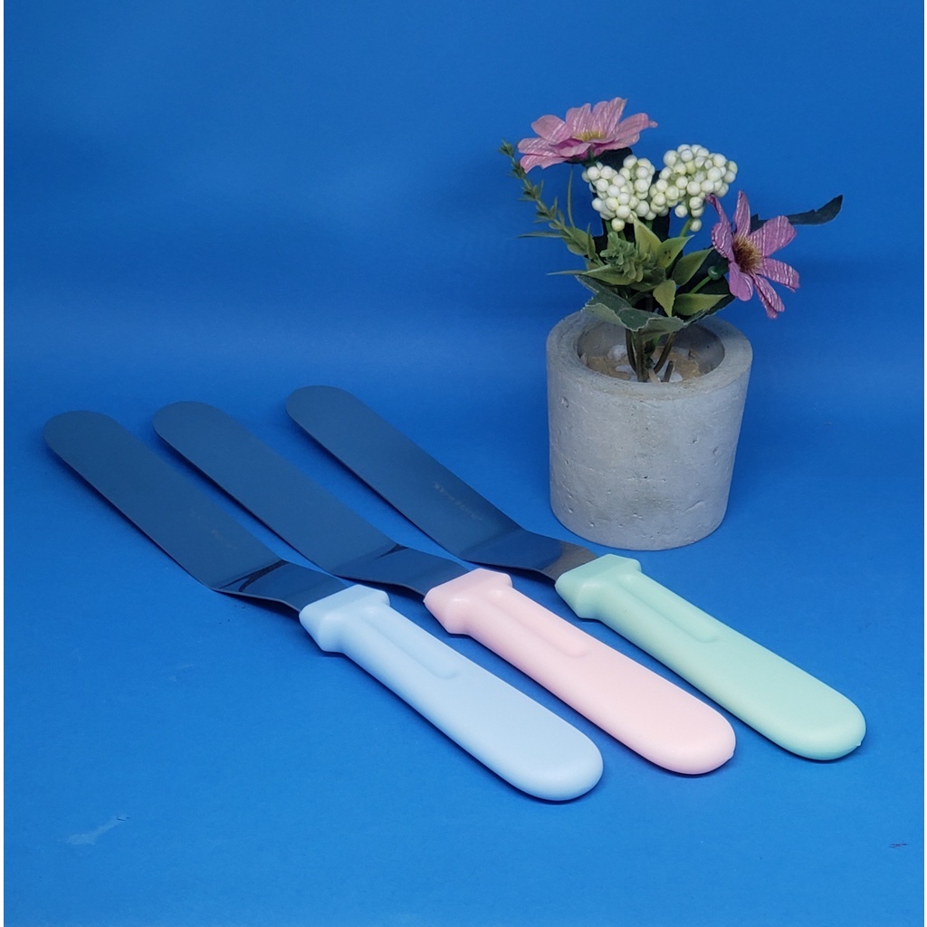 Espátula Curva de Confeiteiro Inox - 32 cm ou 37 cm Para Bolos, Cupcake, Ganachear= Cabo Colorido