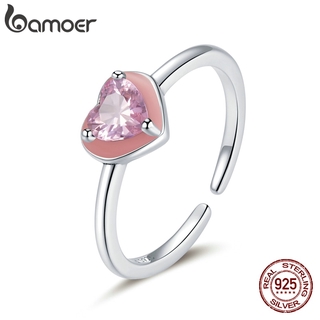 Bamoer Coração Ensolarado Anel Aberto 100 % 925 Sterling Silver Ajustável Rosa Amor De Dedo Para A Menina Moda Festa Jóias SCR717