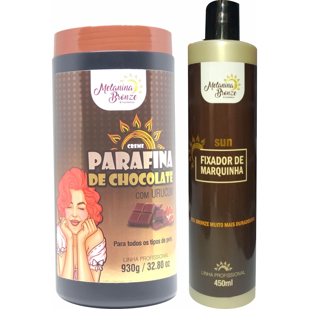 Parafina de Chocolate com Urucum 930g + Fixador de Marquinha 450ml MELANINA BROZE