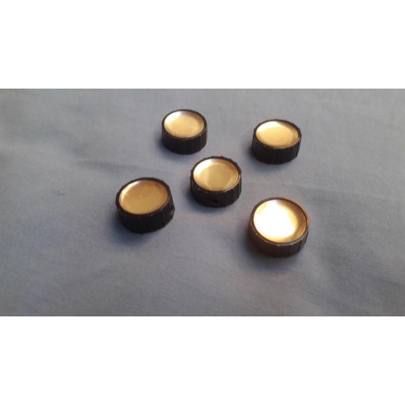 Knobs botão rádio antigo kit 05 botões na cor marrom com detalhe Dourado.
