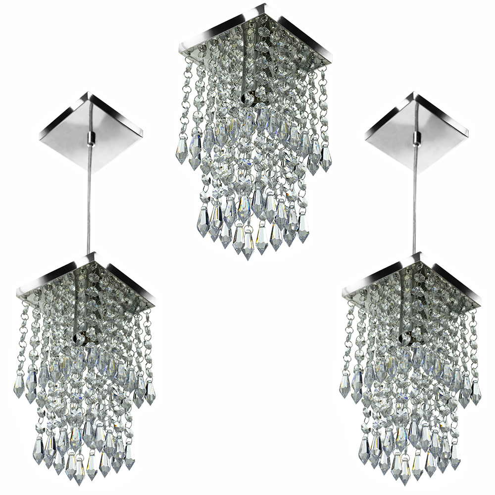 Kit 1 Lustre Cristal Acr. Spark + 2 Pendentes Spark