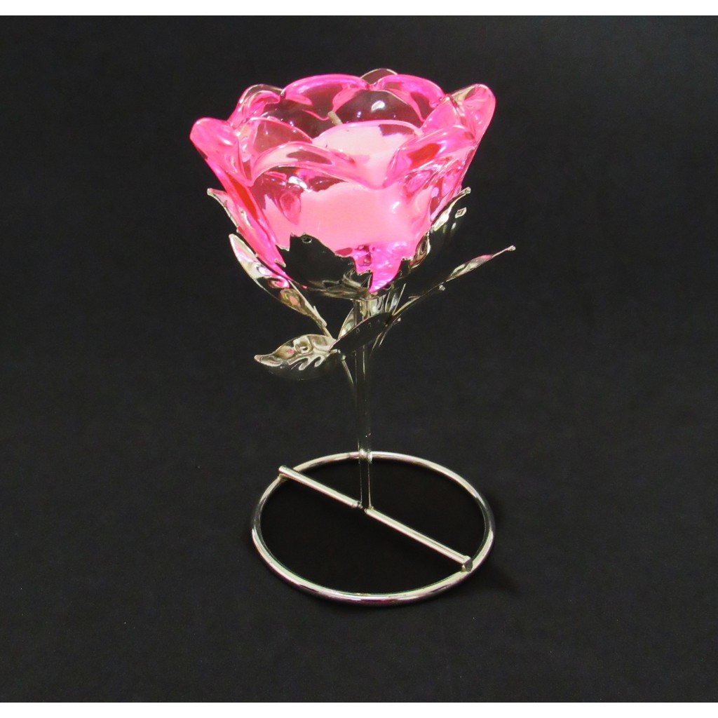 Castiçal De Vidro Formato De Rosa Com Vela