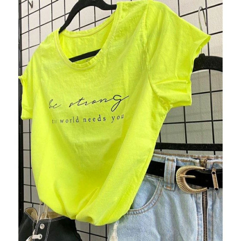 Alphabet commonplace Peave Tshirt feminina neon blusa 100% algodão | Shopee Brasil
