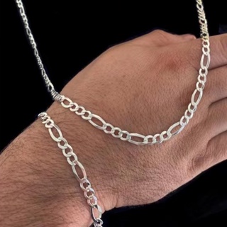 Kit Corrente E Pulseira 60 cm Banhado Prata 925 Masculina 4mm 6mm 8mm