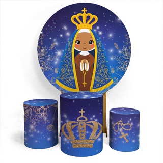 Kit Trio Capa Cilindros + Painel Nossa Senhora Aparecida Sublimado Veste Fácil C/elástico