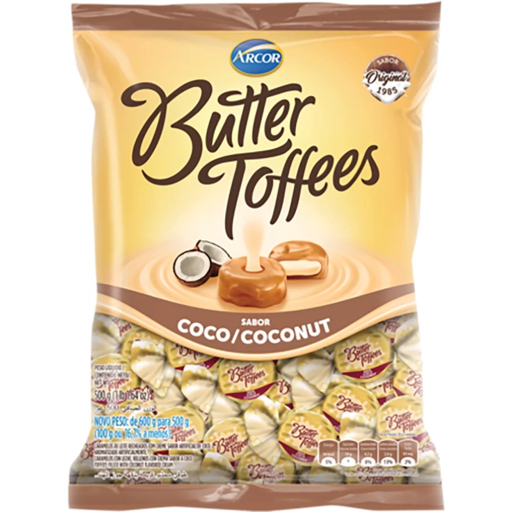 Bala Butter Toffees Sabor Coco 500g - Arcor