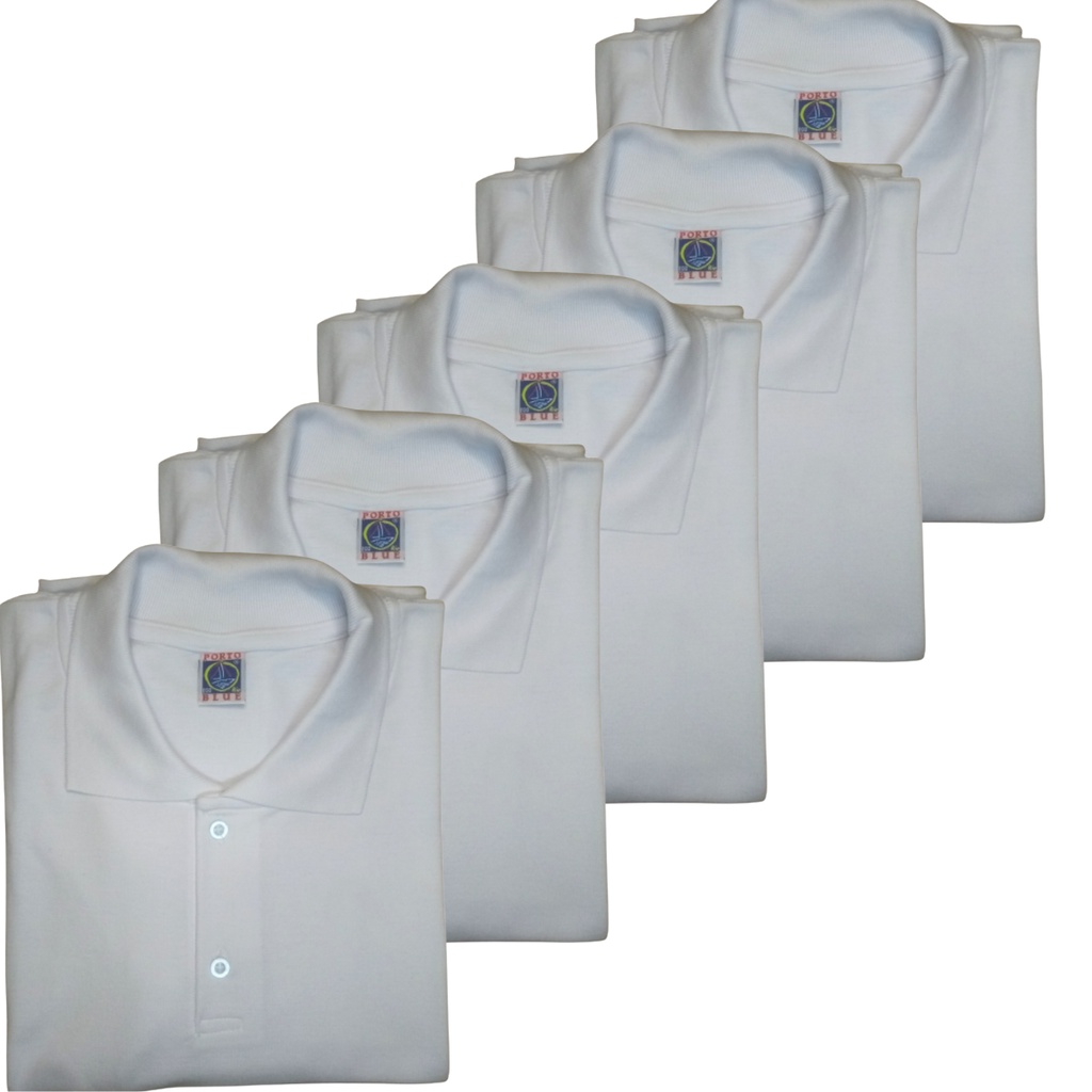 Kit 5 Camisas Polo Branca Masculina Branca Premium Manga Curta Gola Polo