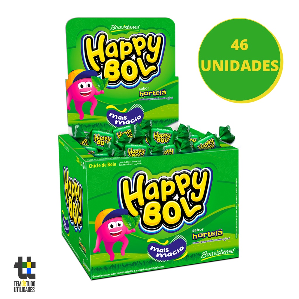 Chiclete Happy Bol Sabor Hortelã Mais Macio Caixa Com 46 Unidades Florestal