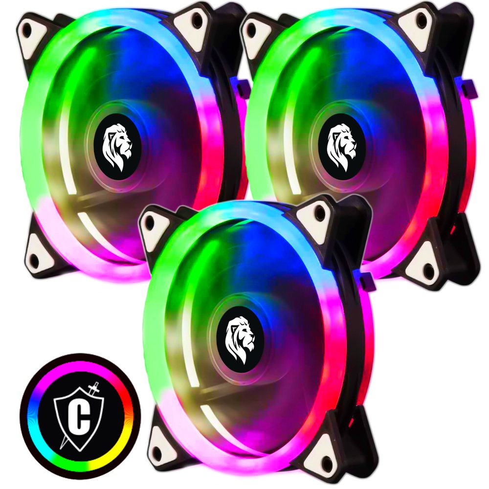 Kit 3 Cooler Fan Led RGB 120mm 12cm Gabinete Pc Gamer Ventoinha