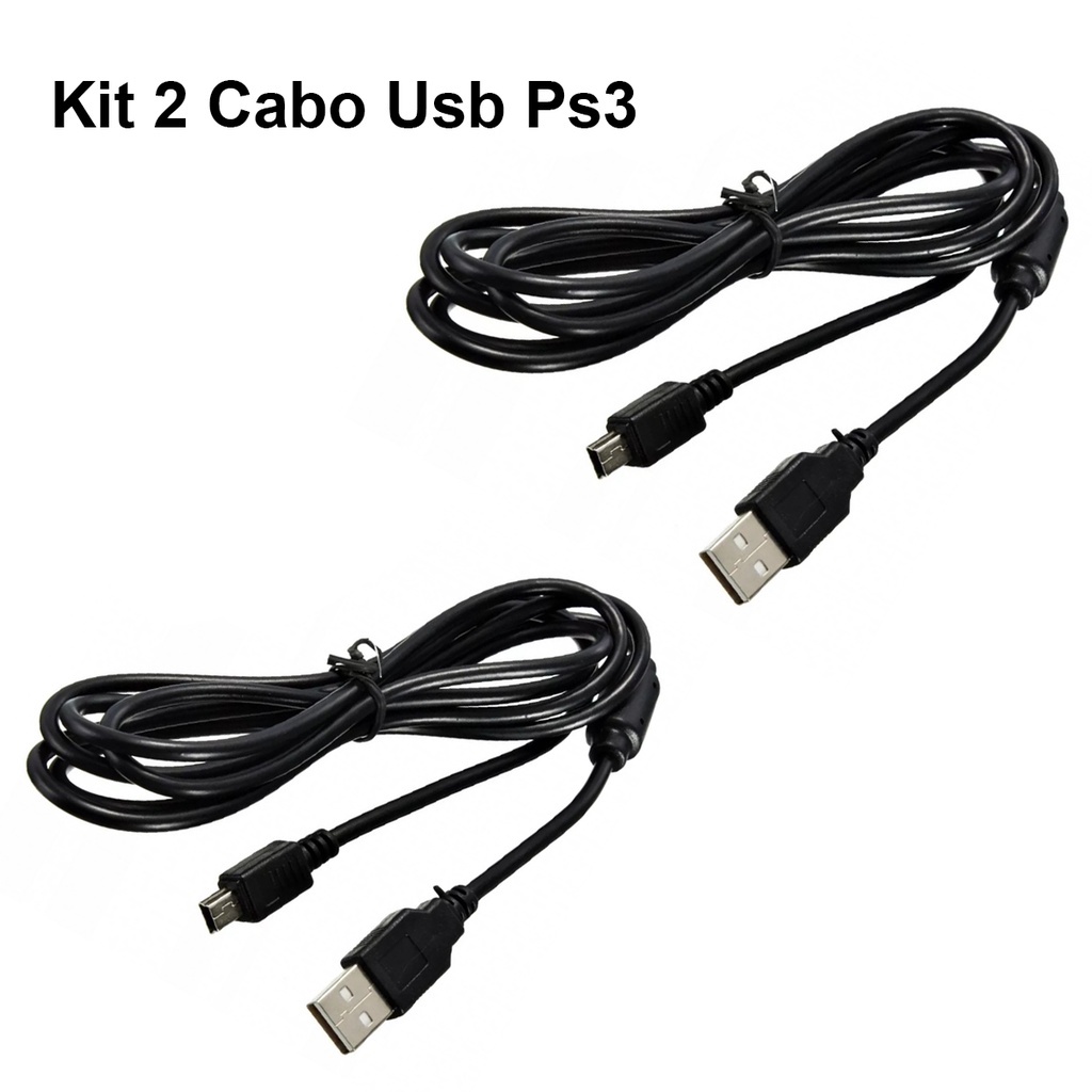 Kit 2 Cabo Ps3 USB Com Filtro Para Carregar Controle Do Playstation 3 Carregador