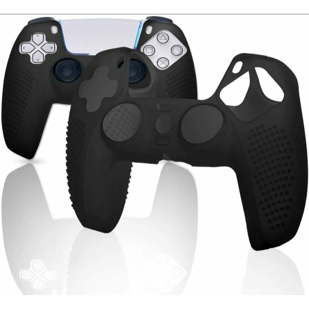 Kit 2 Capas Protetora De Silicone Controle Joystick Manete Dualsense Ps5 Preta Case Capa Proteção Suor Capinha Antiderrapante Playstation Sony Video Game Forte Resistente Queda Moderna Material Qualidade Premium Macio Durável Leve Aderência