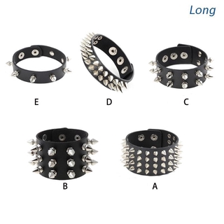 Pulseira De Couro Sintético Preta Punk Rock Com Spike Cravejado