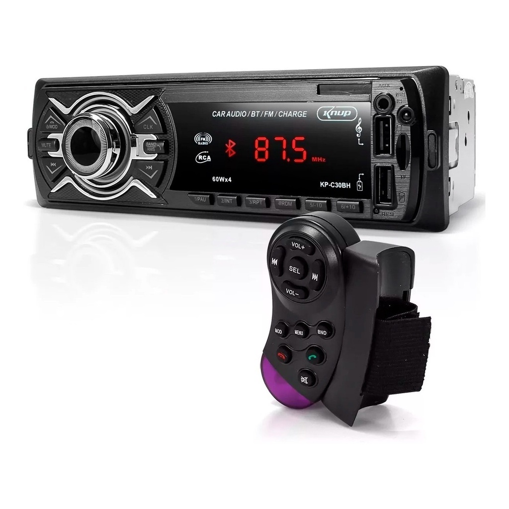 RÁDIO / SOM AUTOMOTIVO KNUP MODELO KP-C30BH MP3 - BT - USB - SD - AUX - FUNÇÃO RELÓGIO - AM/FM - C/ CONTROLE P/ VOLANTE