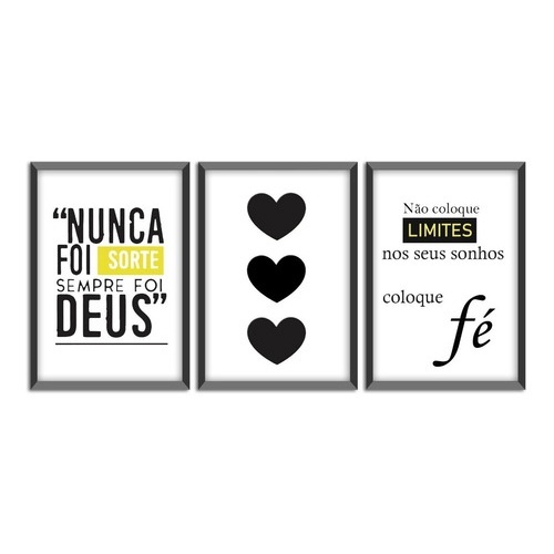 Kit Quadros Decorativos 3 Peças Trio Frase Bíblia Religioso Salmo Coração Fé Amor Gratidão Sempre foi Deus