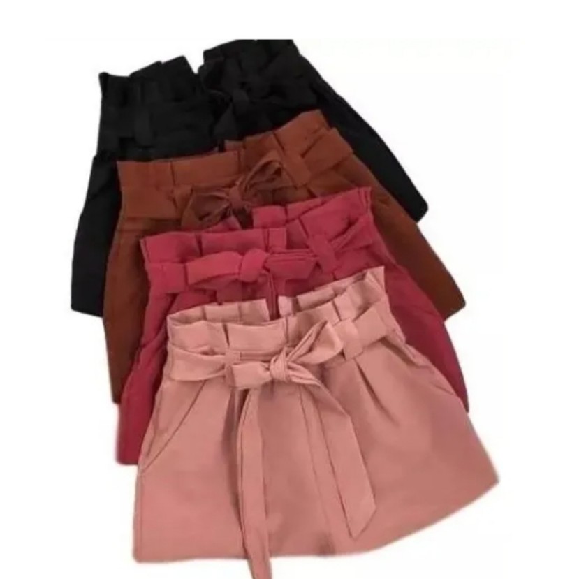 short feminino curto cintura alta em bengaline