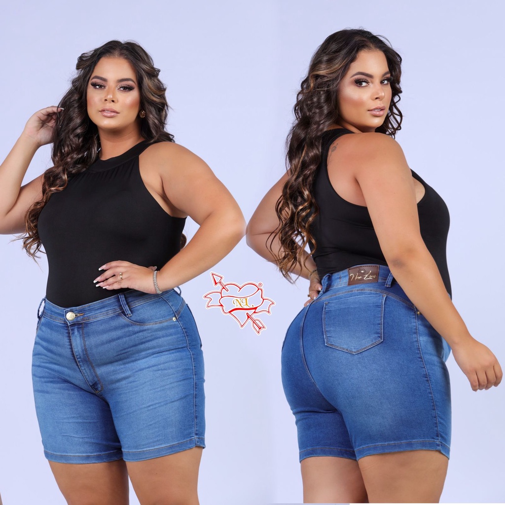 Bermuda Meia Coxa Plus Size Jeans Feminina 48 ao 54 - Escorrega o