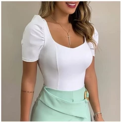 Body feminino com bojo manga princesa bufante tecido poliéster