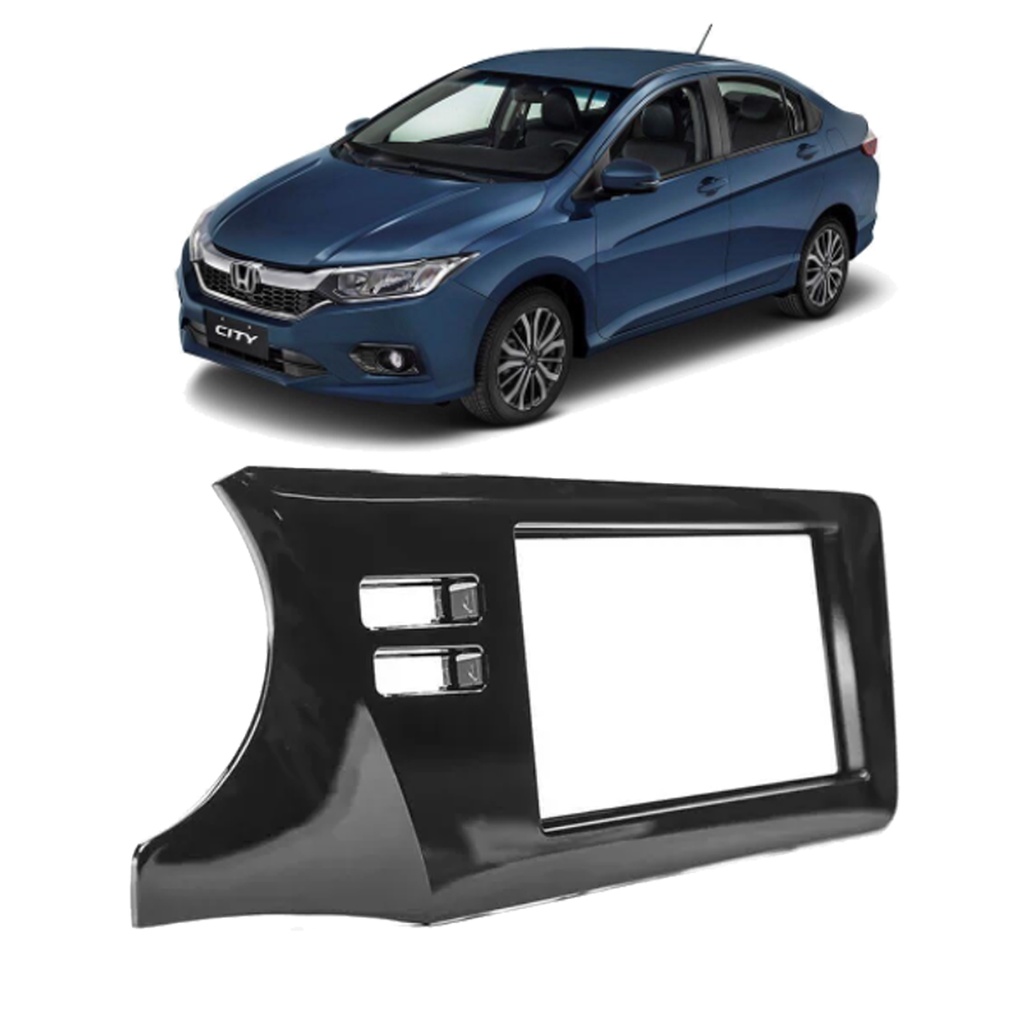 Moldura 2 DIN Honda City 2015-2018 Black Piano C/ Botao AirBag Duplo 4090
