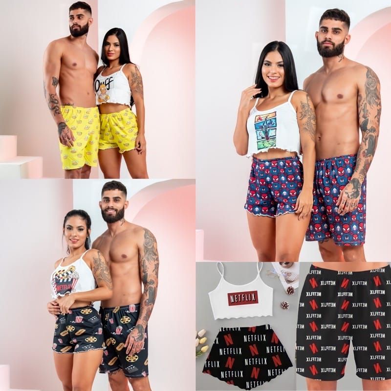 Pijama casal - cropped - kit Mozão - kit casal - namorados anime