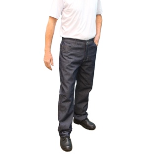 Calça Jeans Meio Cós Meio Elástico para Trabalho em Oferta na Shopee