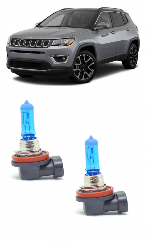 Par Lampada Super Branca Farol de Milha Jeep Compass 2016 2017 2018 2019 2020 8500K H11 12v/55w
