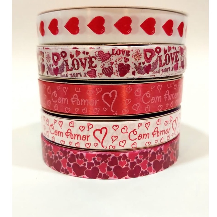 Kit com 5 Fitas Plásticas Decorativa Amor Poli 15mm C/ 30 metros Laço Presente Brinde em Oferta na Shopee