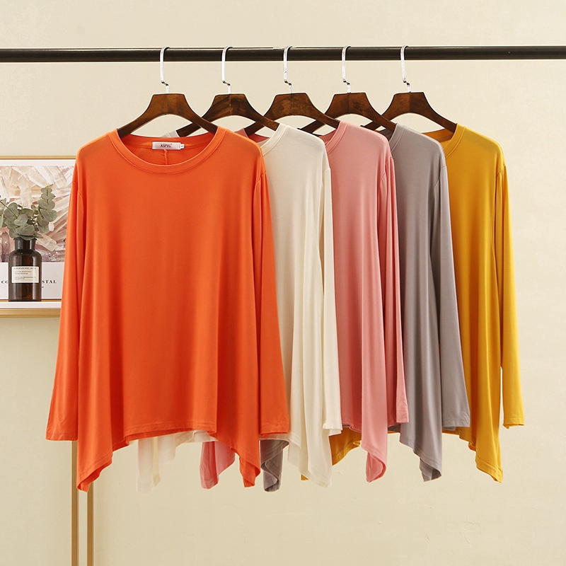 Mulheres modal casual t Camisa Verão Manga Longa Plus size Simples Topos Estiramento Topo L-2xl 50-140kg