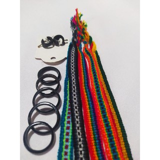 Kit INTEIRO com 5 Anéis de coco, 5 Pulseiras de pano e 1 par de brinco