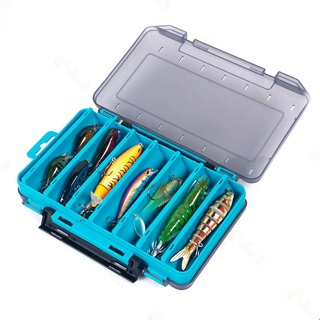 Caixa de isca de pesca 19,5*13,5*3,5 cm 14 compartimentos organizador de dupla face colher de pesca gancho isca equipamento estojo de armazenamento de acessórios