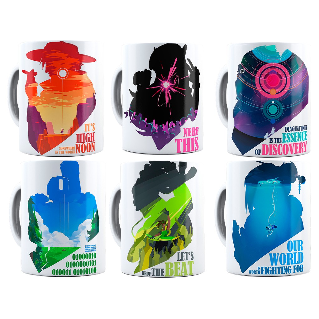 Caneca Overwatch Personalizada C/ Nome + Caixa Presente - Xícara 325ML Porcelana Super Branca Over Watch Bastion Reaper Dva Cerâmica 100% Cozinha Decoração