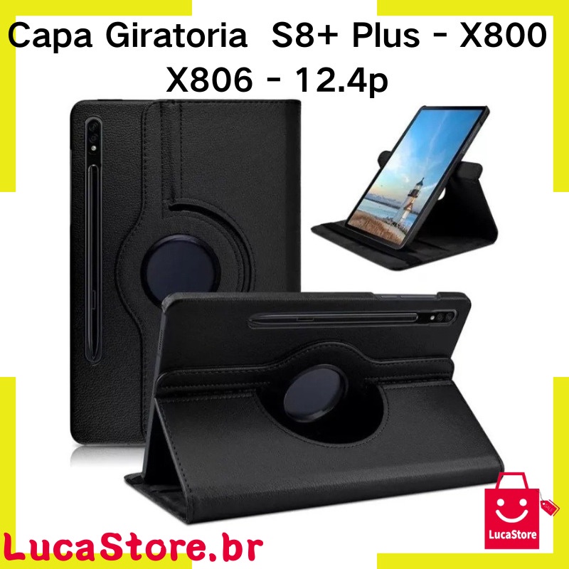 Capinha Capa Giratória Para Samsung Galaxy Tab S8+ Plus X800 / X806 12.4p Tablet Executivo 360 Case 12,4p