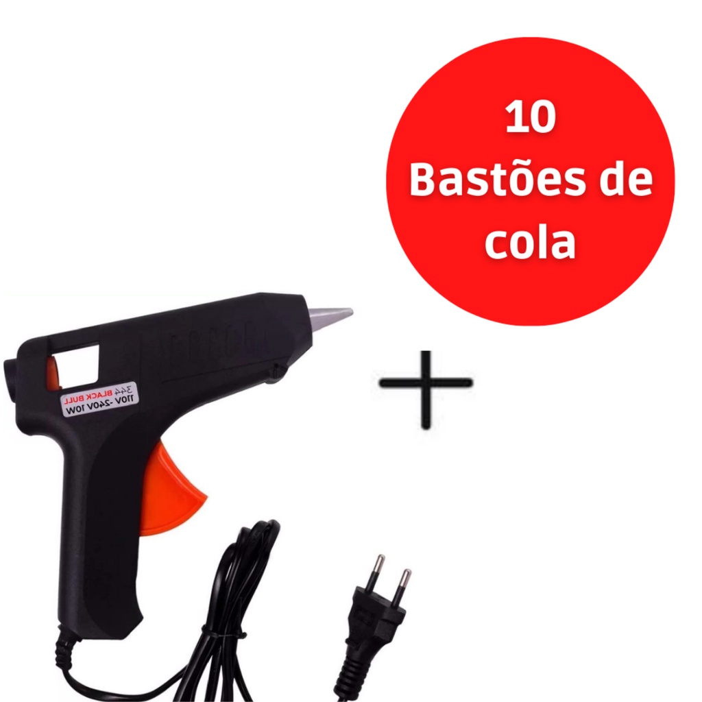 Pistola De Cola Quente 10w Bivolt Profissional + 10 Bastões De Cola Revolver (110v e 220v) em Oferta na Shopee
