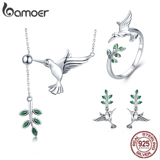 Bamoer 925 Sterling Silver Jewelry Set Brincos E Colar Padrão De Beija-Flor Para Mulheres Presentes Meninas