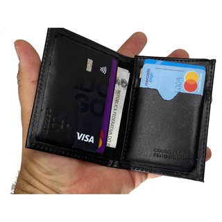 Promoção Carteira Masculina Pequena Porta Cartões de Couro Legítimo Preto