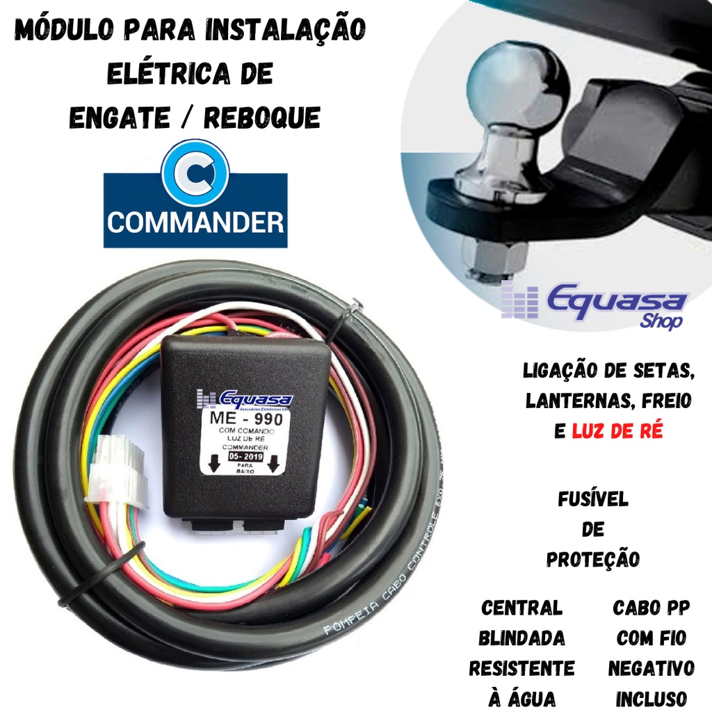 Módulo Para Instalação Elétrica De Engate Me-990 c/ Luz de Ré
