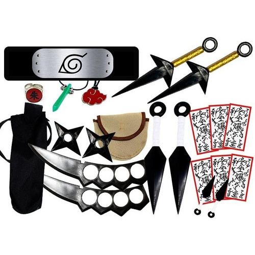 Kit Bolsinha Shuriken Kunai Colar Bandana Ninja P/ Cosplays